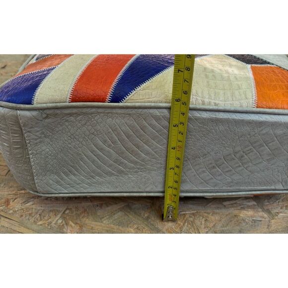 Vintage 1970’s Italian Croc Embossed Leather Patchwork Carry On Large Tote - Picture 10 of 14